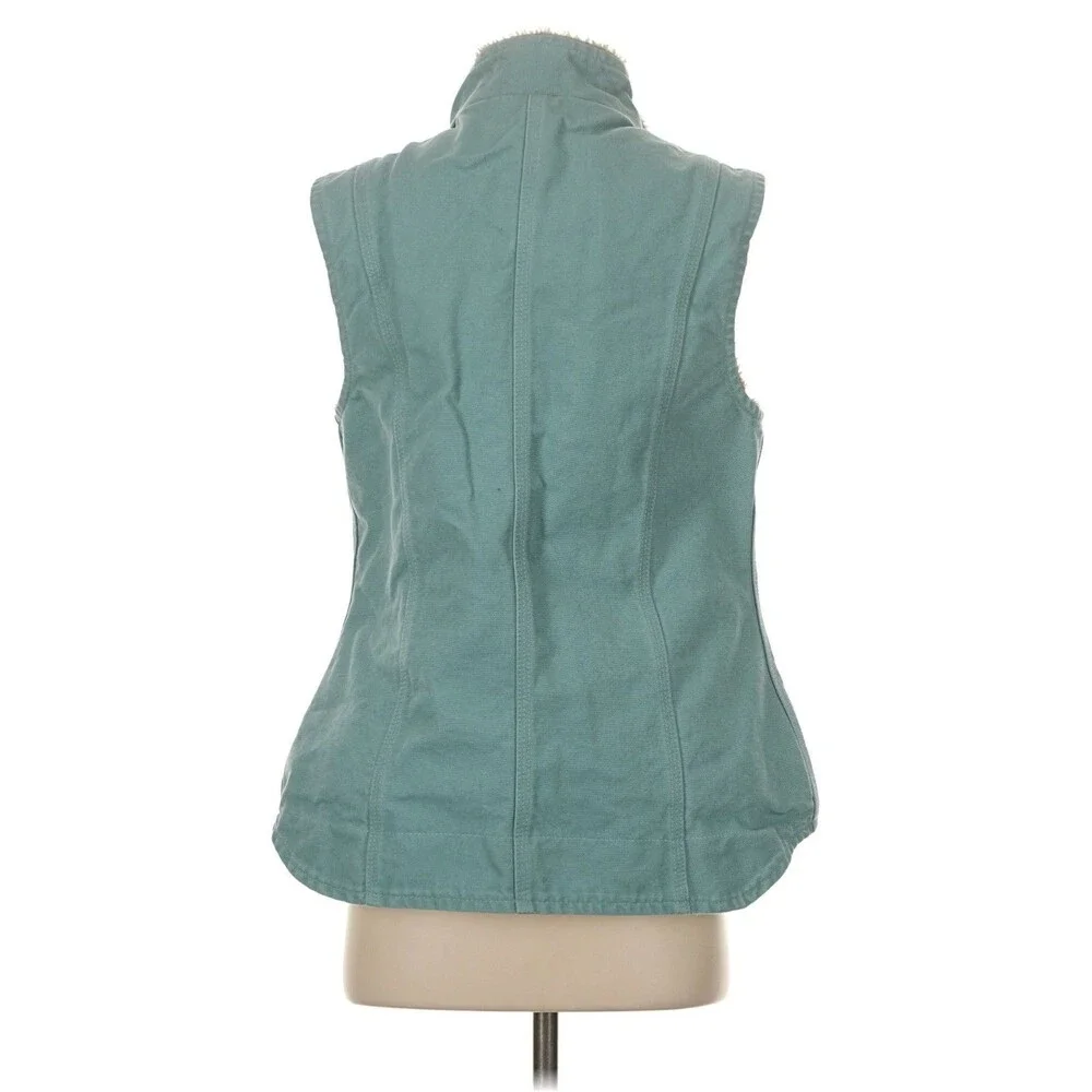 VTG Carhartt Vest WV001 454 Coastline Green Small Sherpa Lined Full Zip Blue - Picture 3 of 6